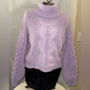 Woven Heart Lilac Cable Knit Turtleneck Sweater